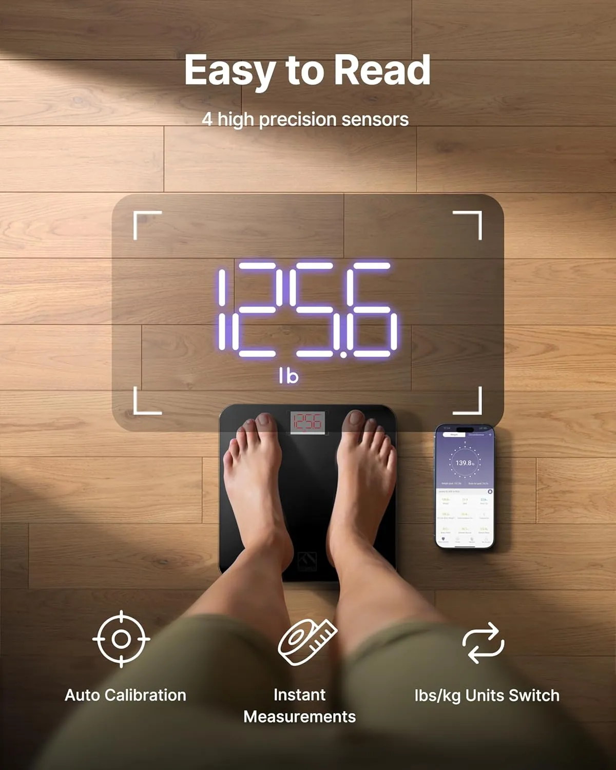 FITINDEX Smart Scale for Body Weight, Scale with BMI, Body Fat, Muscle Mass, Digital, Bathroom, Weighing, Bluetooth, Body Composition Monitor Health Analyzer with App, FSA HSA Eligible, 400lb, Black