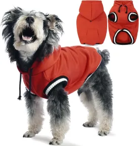 FUAMEY Dog Hoodie, Winter Fleece Sweater with Pocket & Leash Hole - Soft Warm Pet Pullover for Small, Medium & Large Dogs - Red