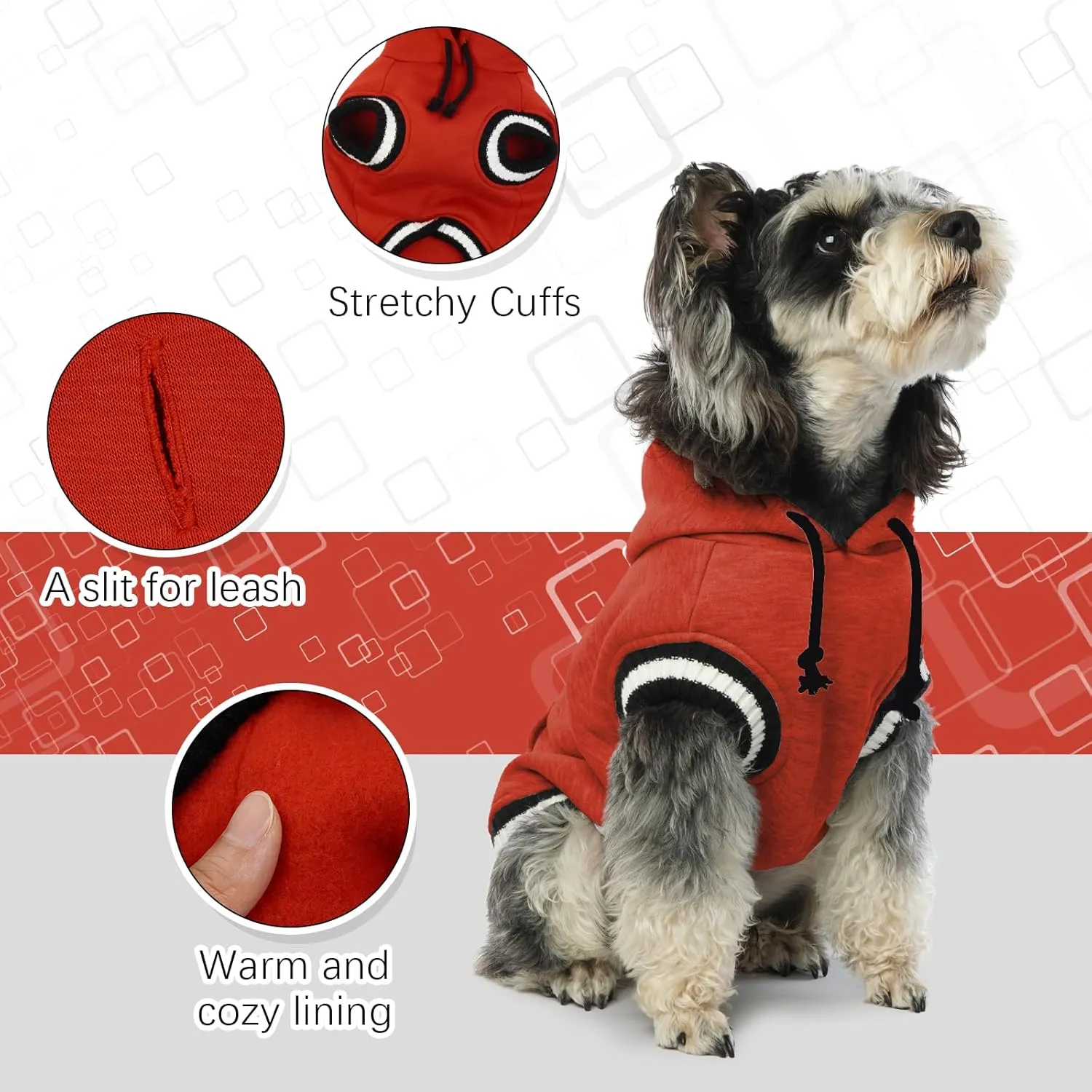 FUAMEY Dog Hoodie, Winter Fleece Sweater with Pocket & Leash Hole - Soft Warm Pet Pullover for Small, Medium & Large Dogs - Red