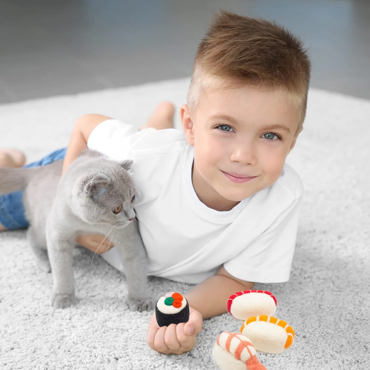 Glaciart One Wool Sushi Cat Toy Set with Catnip | Cute Cat Toy for Interaction & Boredom Relief, Encourages to Exercise, Explore & Play | Filled w/Organic Catnip to Help Sooth or Reduce Anxiety