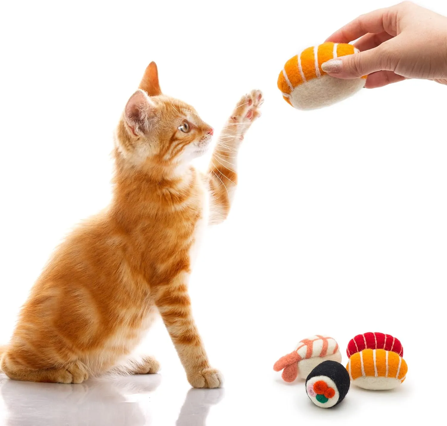 Glaciart One Wool Sushi Cat Toy Set with Catnip | Cute Cat Toy for Interaction & Boredom Relief, Encourages to Exercise, Explore & Play | Filled w/Organic Catnip to Help Sooth or Reduce Anxiety