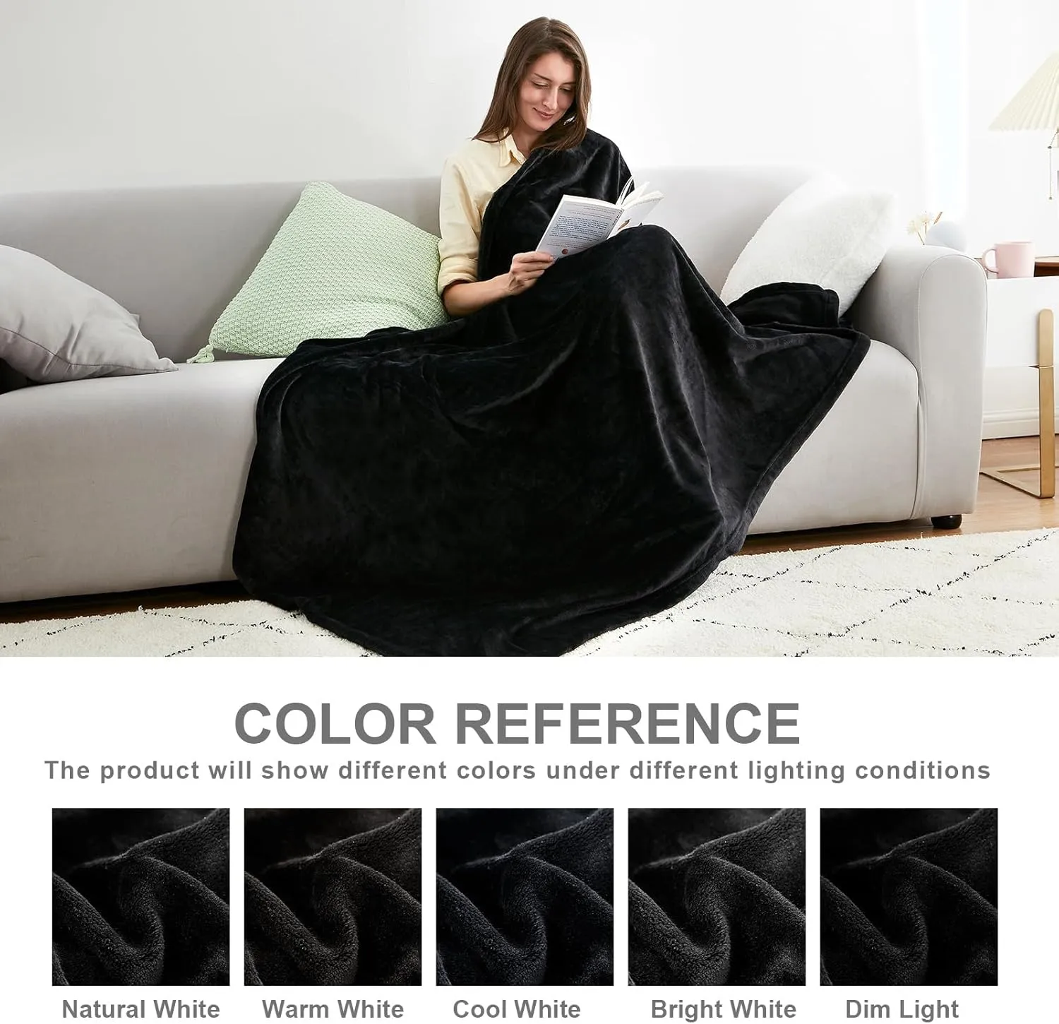 Hansleep Fleece Black Throw Blanket, Super Soft Flannel Fuzzy Plush Cozy Blanket for All Seasons, Black, Throw 50x60 Inches