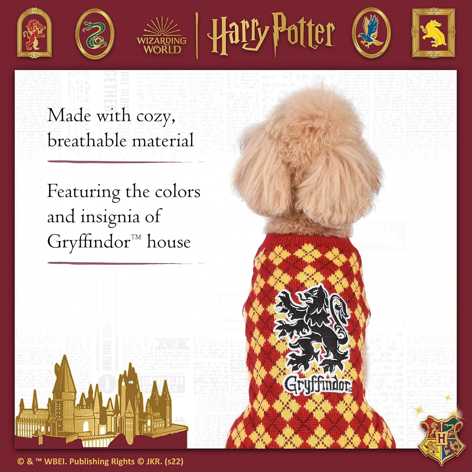 Harry Potter: Gryffindor Pet Sweater - Medium | Harry Potter Costumes for Dogs FF19070 | Harry Potter Dog Apparel & Accessories for Hogwarts Houses, Gryffindor Red