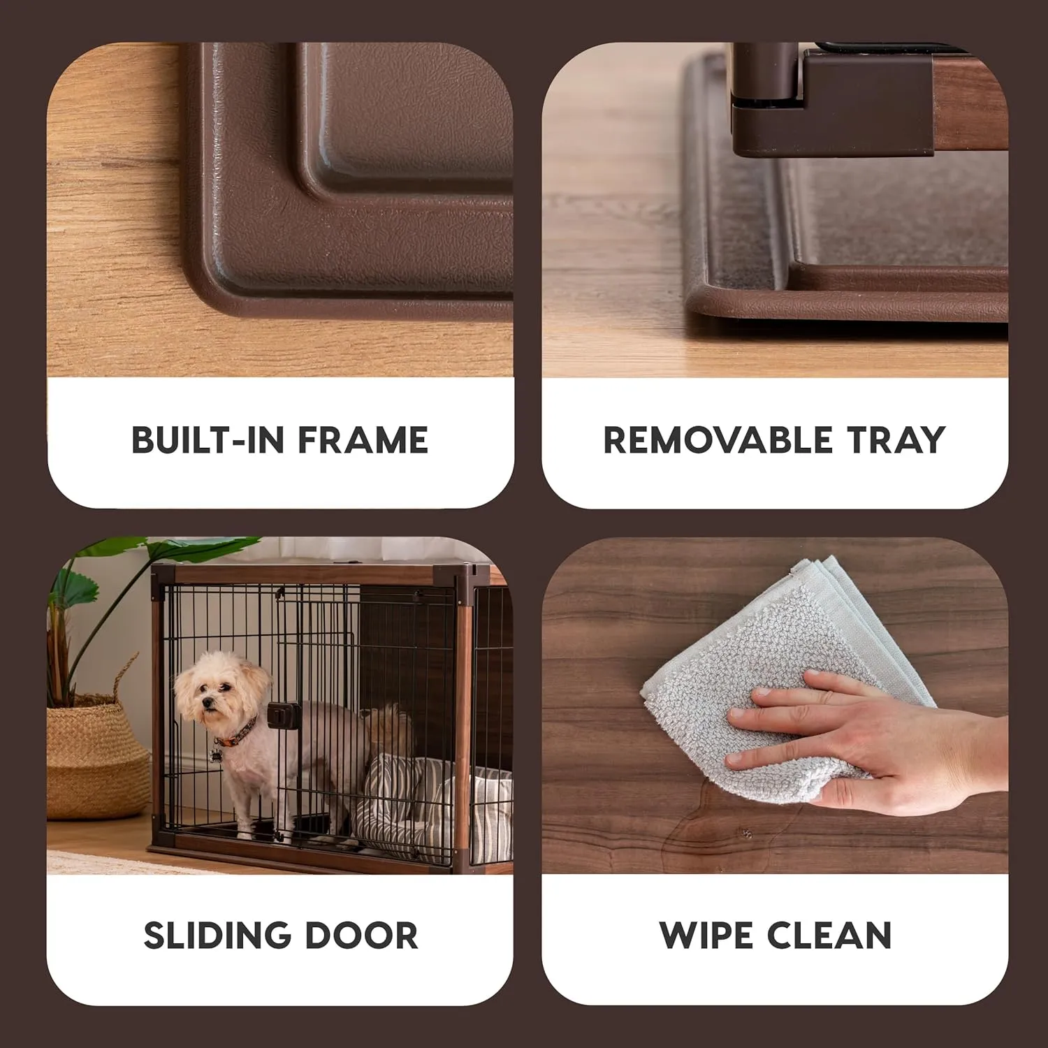 IRIS USA Modern Wooden Dog Crate  Stylish Furniture-Style Indoor Kennel & End Table for Small to Medium Dogs, Secure Enclosed Pet Cage with Sliding Door, Dark Brown