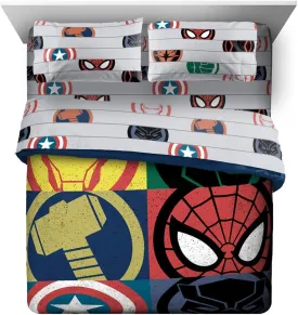 Jay Franco Marvel Avengers Emblems 7 Piece Queen Bed Set - Includes Comforter & Sheet Set Bedding - Super Soft Fade Resistant Microfiber (Official Marvel Product)