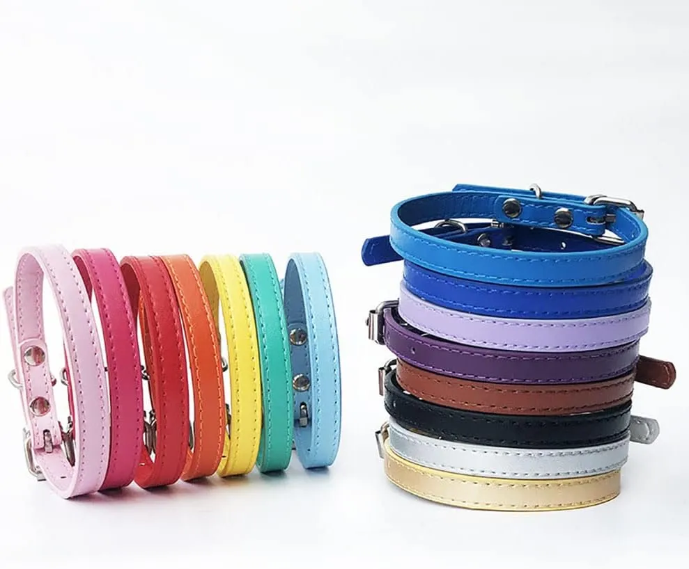 Jiangyanus Leather Dog Collar, 15 Packs Adjustable Whelpin Identification Puppy ID Collars for Litter Cats Puppies Small Medium Breed Dogs
