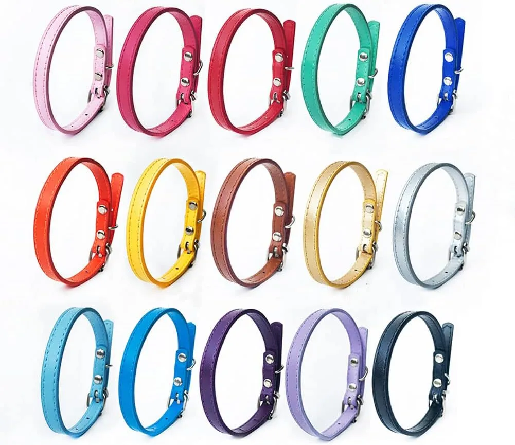 Jiangyanus Leather Dog Collar, 15 Packs Adjustable Whelpin Identification Puppy ID Collars for Litter Cats Puppies Small Medium Breed Dogs