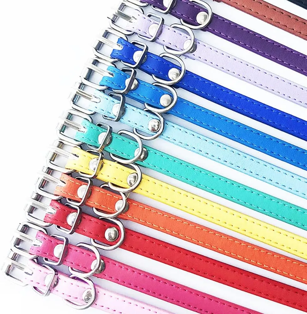 Jiangyanus Leather Dog Collar, 15 Packs Adjustable Whelpin Identification Puppy ID Collars for Litter Cats Puppies Small Medium Breed Dogs