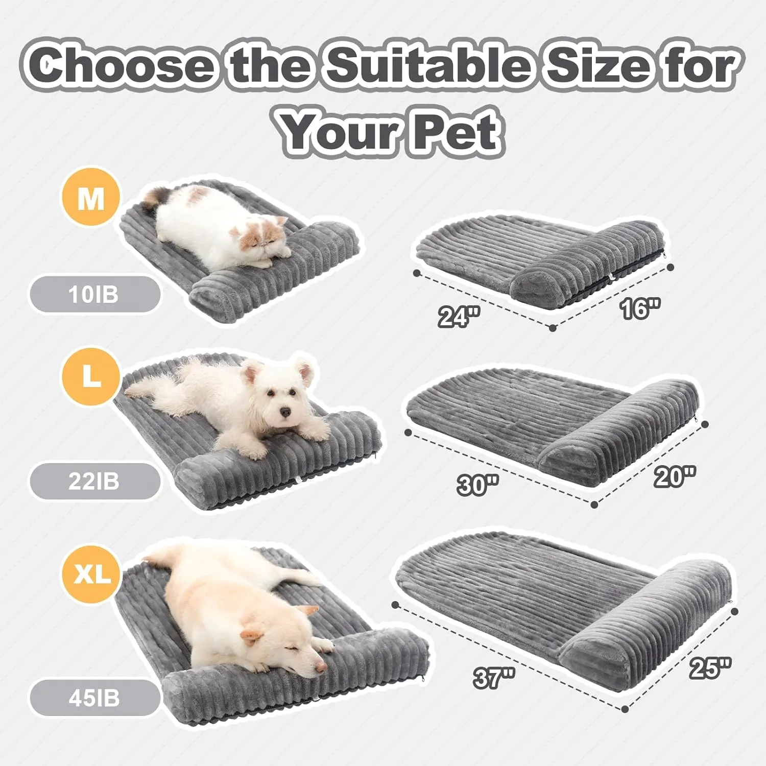 Jiupety Bolster Dog Pillow with Orthopedic, Benefit for Cervical Vertebra, Machine Washable, Pet Pillow Bed Met for Small Medium Large Dogs, Gray, L