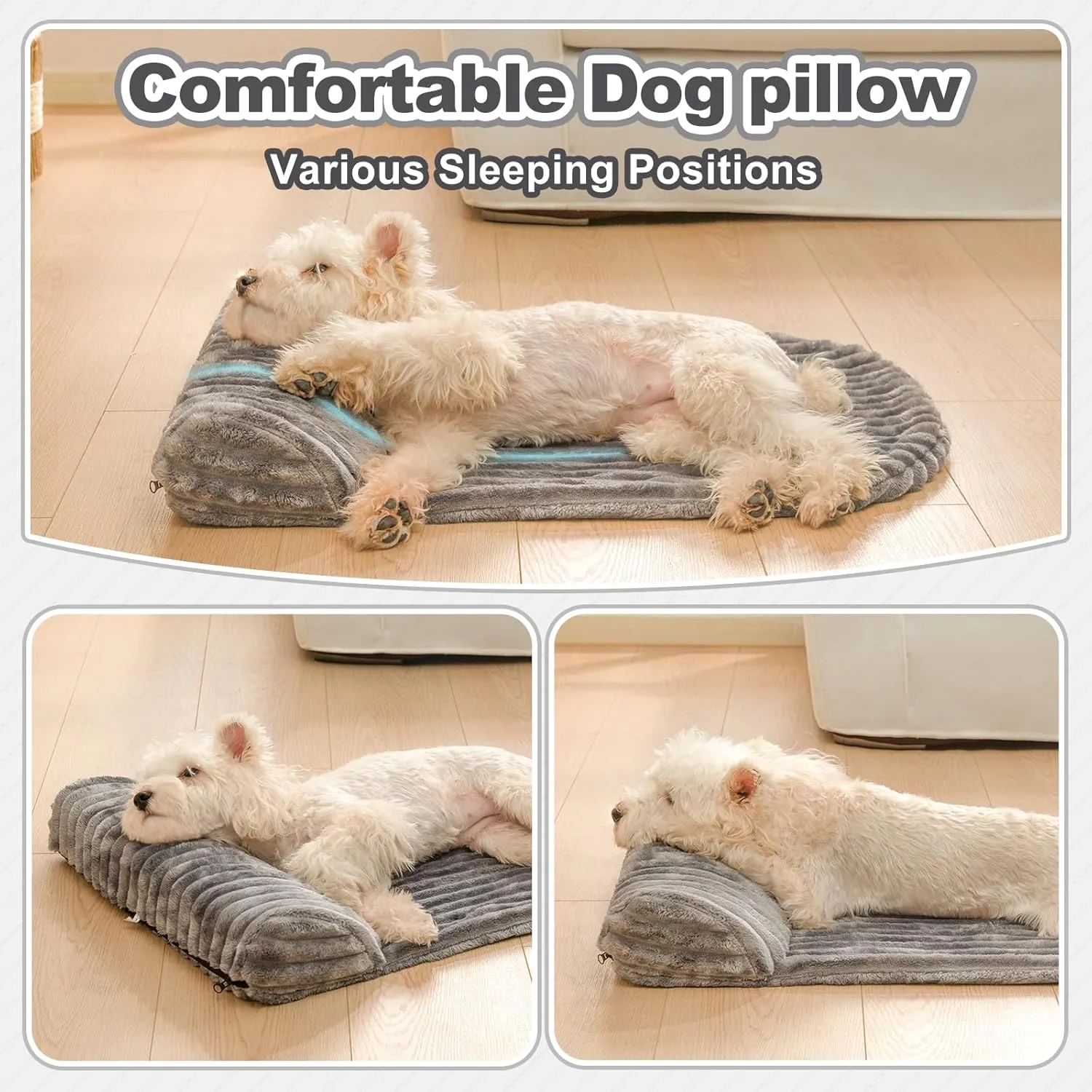 Jiupety Bolster Dog Pillow with Orthopedic, Benefit for Cervical Vertebra, Machine Washable, Pet Pillow Bed Met for Small Medium Large Dogs, Gray, L