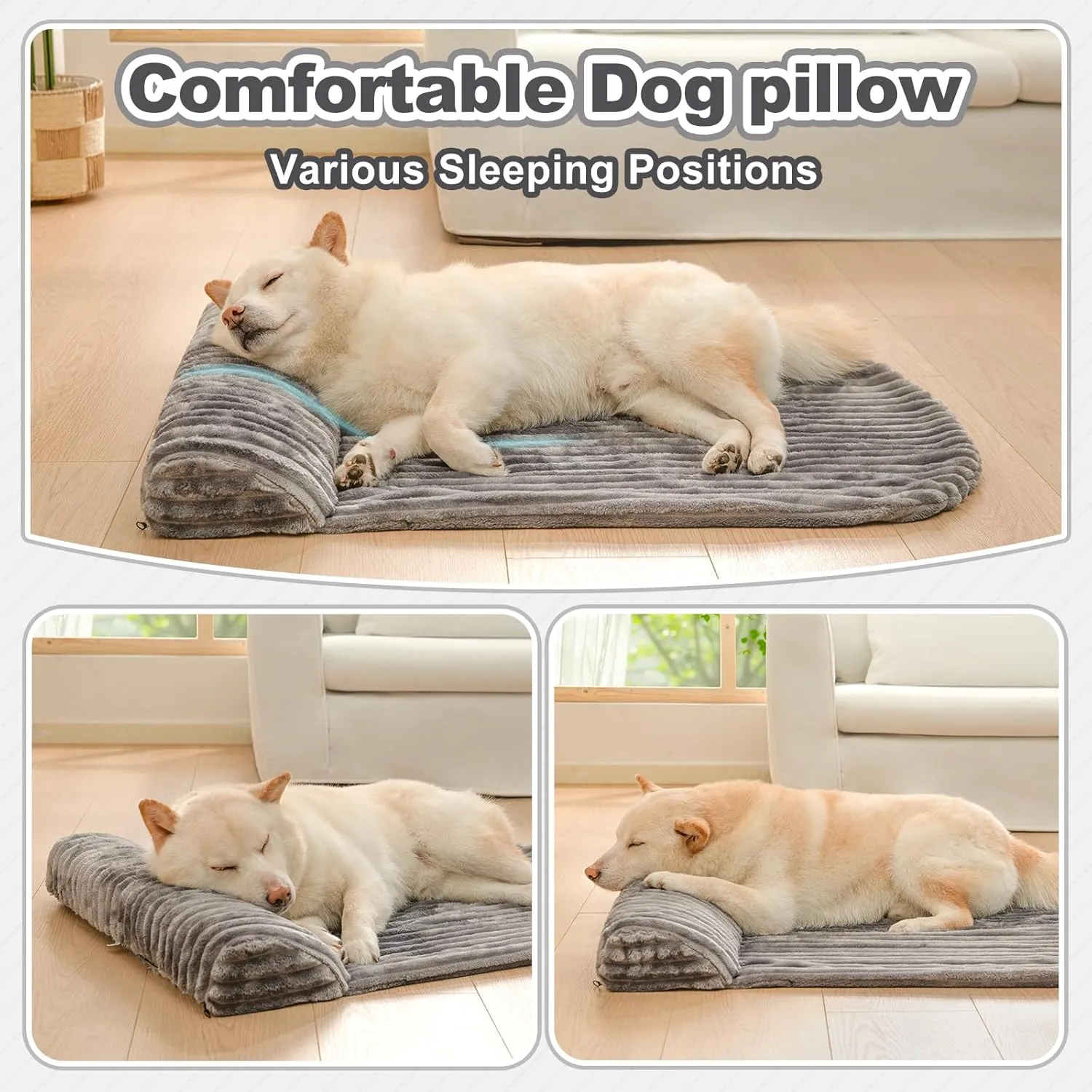 Jiupety Bolster Dog Pillow with Orthopedic, Benefit for Cervical Vertebra, Machine Washable, Pet Pillow Bed Met for Small Medium Large Dogs, Gray, XL