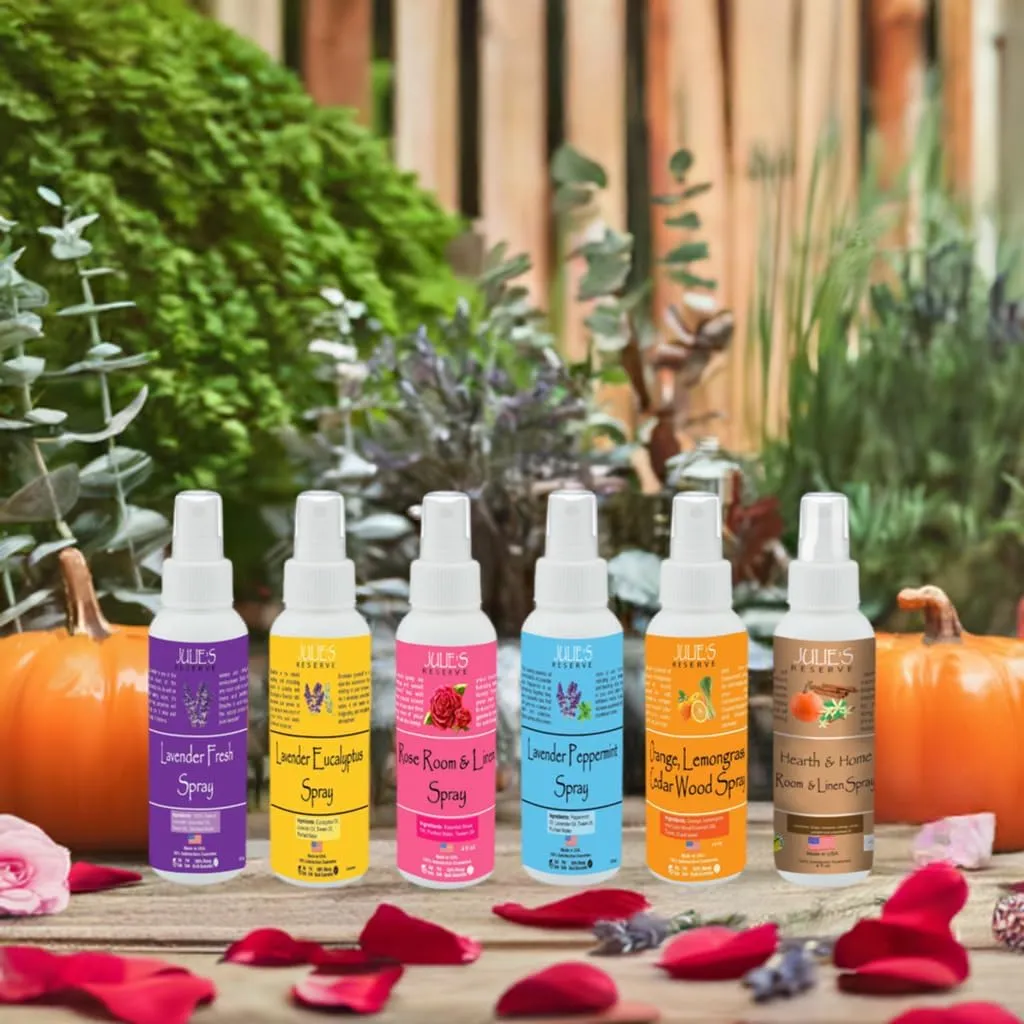 Lavender Eucalyptus Room & Linen Spray Julie's Reserve Natural Essential Oil Spray Bathroom Invigorate & relax, 4 Ounce (Pack of 1)