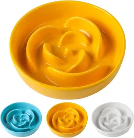 LETAOTAO Ceramic Slow Feeder Dog Bowl, 1.5 Cup Slows Eating for Medium to Large Dogs, Puppy Bowl (Yellow)
