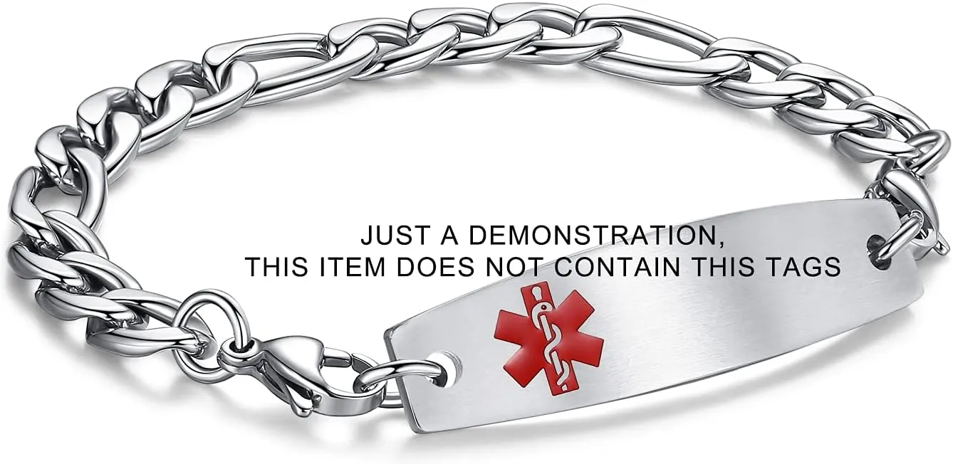 LinnaLove-Stainless Steel Figaro Chain lnterchangeable Medical Alert Bracelets - (Just Chain)