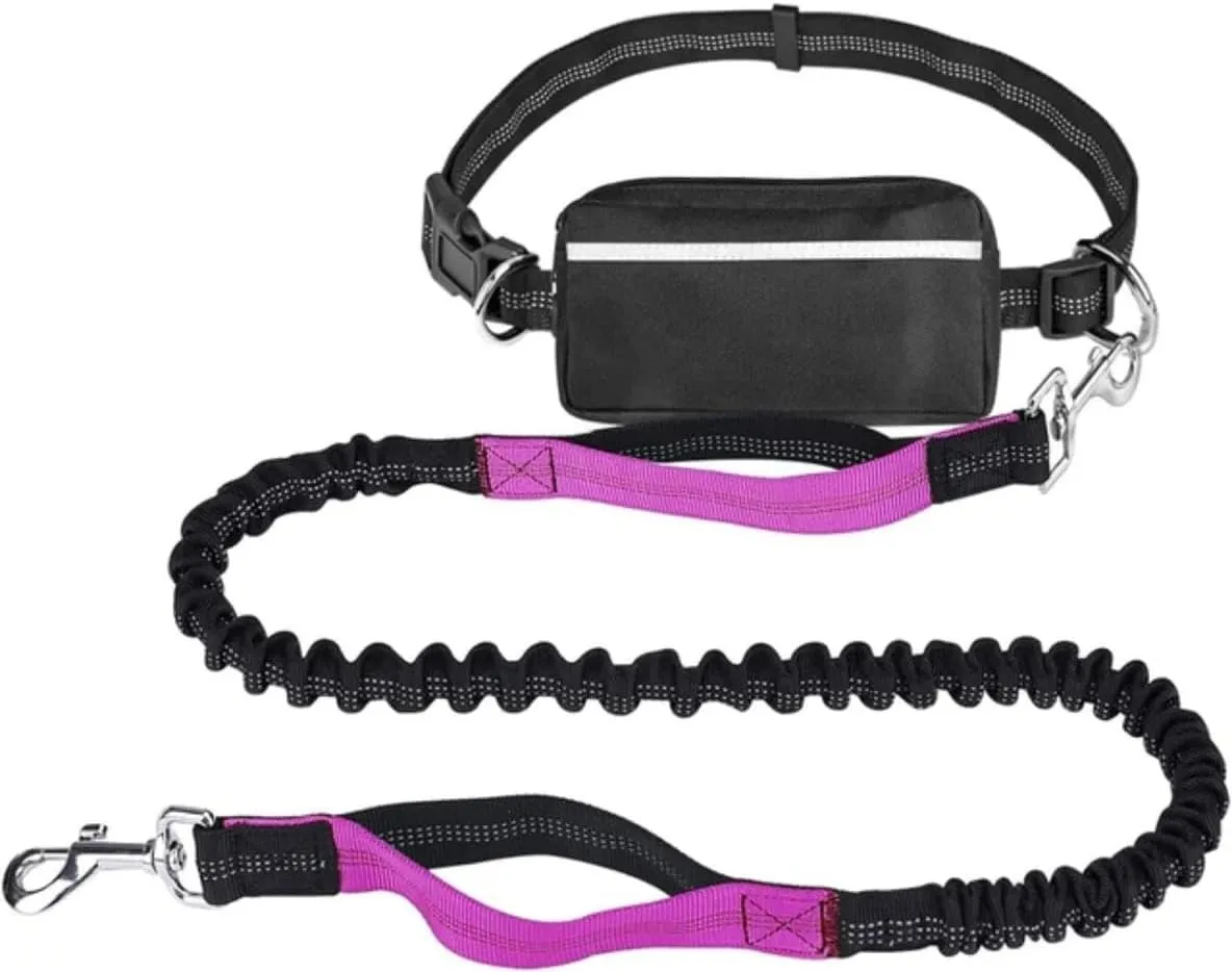 Makang Store, Hands-Free Dog Leash with Removable Zipper Pouch, Dual Padded Handles & Shock Absorbing Bungee  Ideal for Running, Walking & Jogging (Large Dogs 25120 lbs) (Pink)