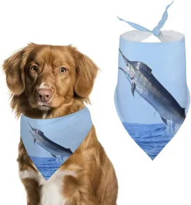 Marlin Fish Jumping Stylish Triangle Dog Bandanas Washable and Adjustable Cat Scarf Dog Collar for Small to Large Pets