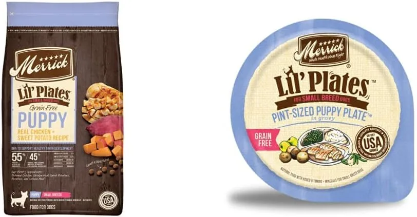 Merrick Lil Plates Grain Free Small Breed Puppy Dry Dog Food and Wet Puppy Food Chicken Bundle Pack