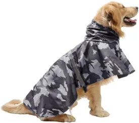 Mikayoo Large Dog Camouflage Raincoat Ajustable Pet Waterproof Clothes Lightweight Rain Jacket Poncho Hoodies with Strip Reflective(Gray M)