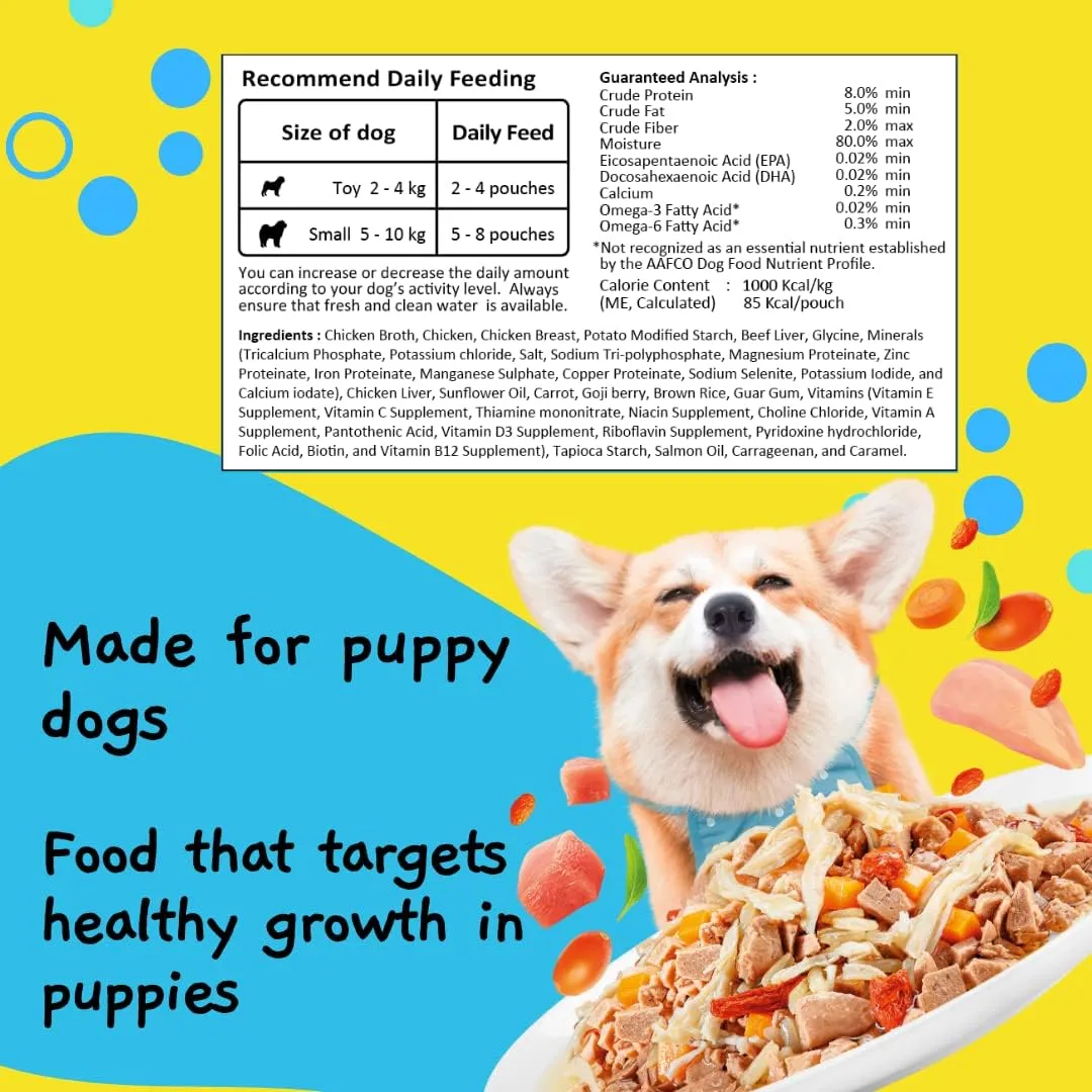 MOOCHIE Soft Puppy Wet Dog Food - Healthy Growth - Real Chicken, Beef, Vegetables & Rice - No Artificial Flavors or Preservative - 12 x 3 oz Pouch