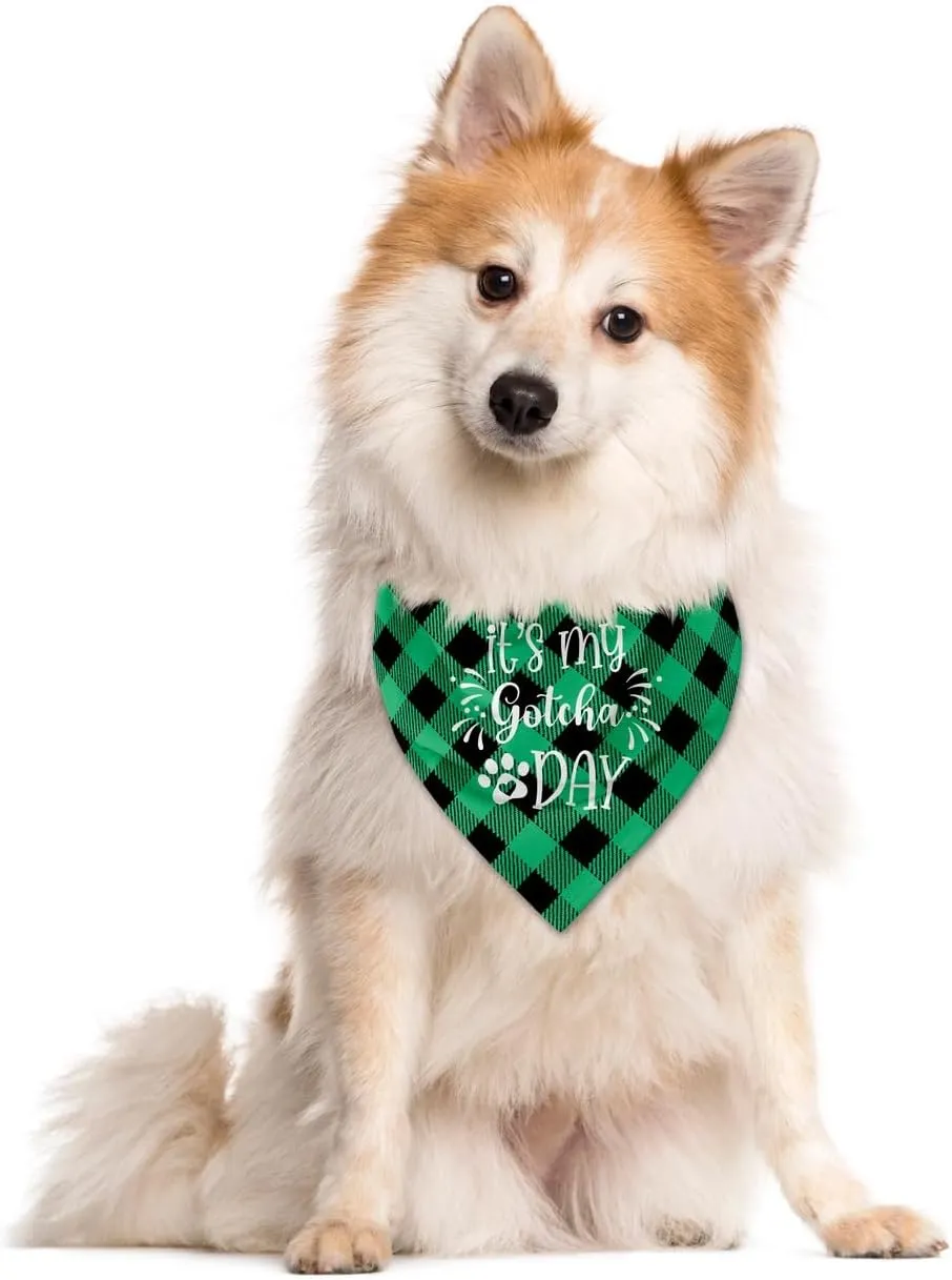 My Gotcha Day Bandanas - Green Buffalo Plaid Triangle Cute Dog Accessory - Fits Small, Medium & Large Dogs