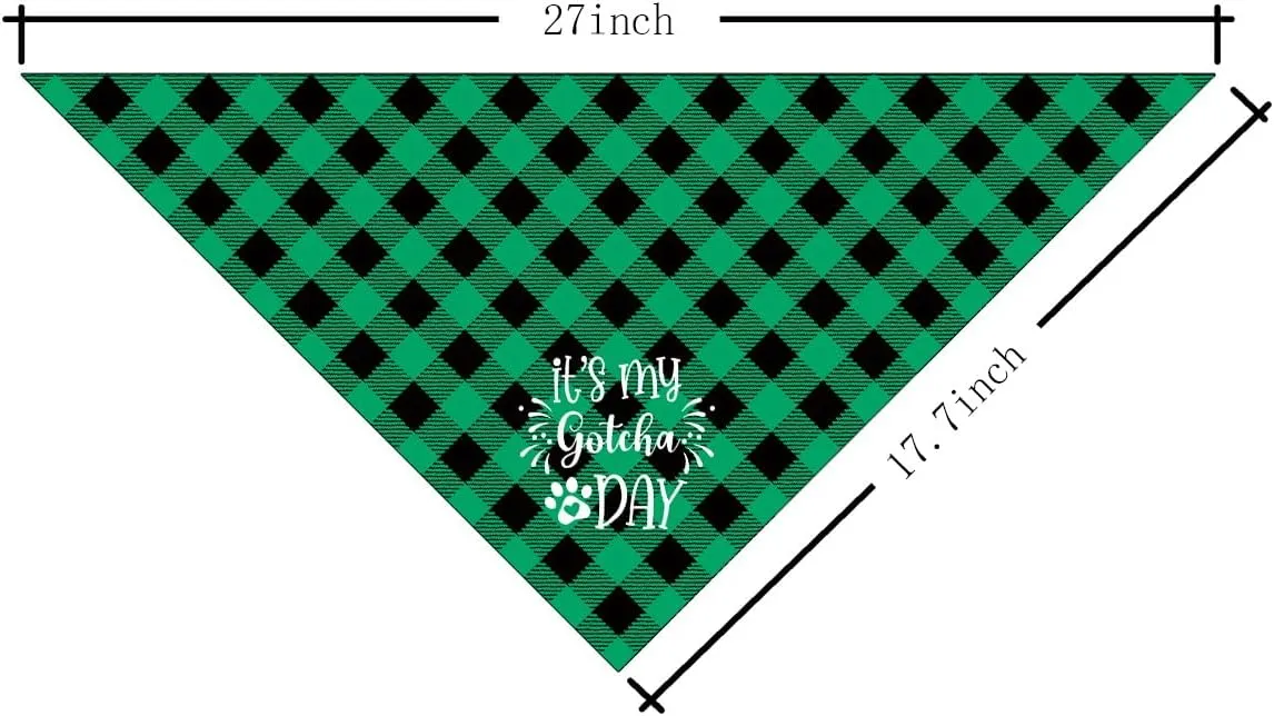 My Gotcha Day Bandanas - Green Buffalo Plaid Triangle Cute Dog Accessory - Fits Small, Medium & Large Dogs