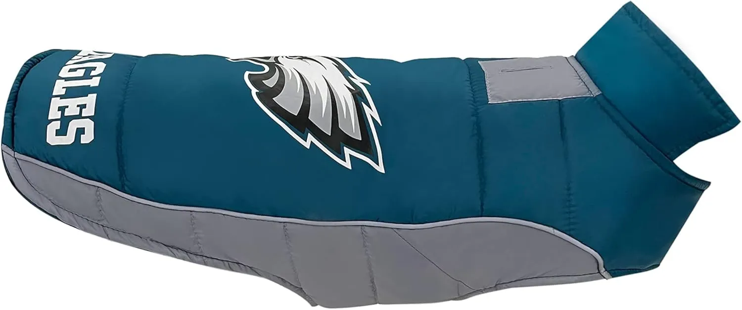 NFL Philadelphia Eagels Puffer Vest for Dogs & Cats, Size Large. Warm, Cozy, and Waterproof Dog Coat, for Small and Large Dogs/Cats. Best NFL Licensed PET Warming Sports Jacket
