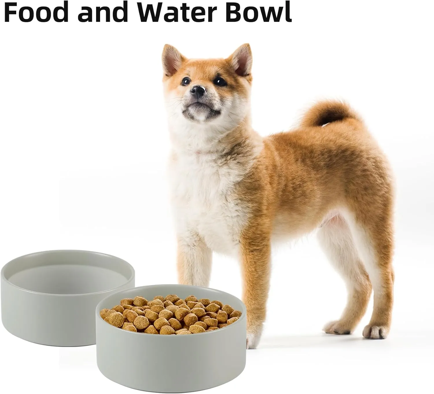 Non-Slip Ceramic Dog Bowl - Small & Medium Dog Feeding Bowl, Protects Cervical Spine (6in, Grey)