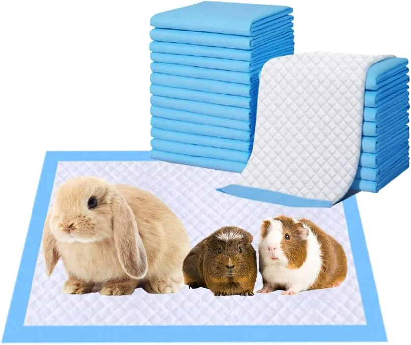 PODOO 100 Pcs Absorbent Disposable Cage Liners 18x13 Inch - Small Animal Cage Pads for Guinea Pigs Rabbits, Puppy Training Mat, Waterproof Floor Protector for Travel Furniture Care
