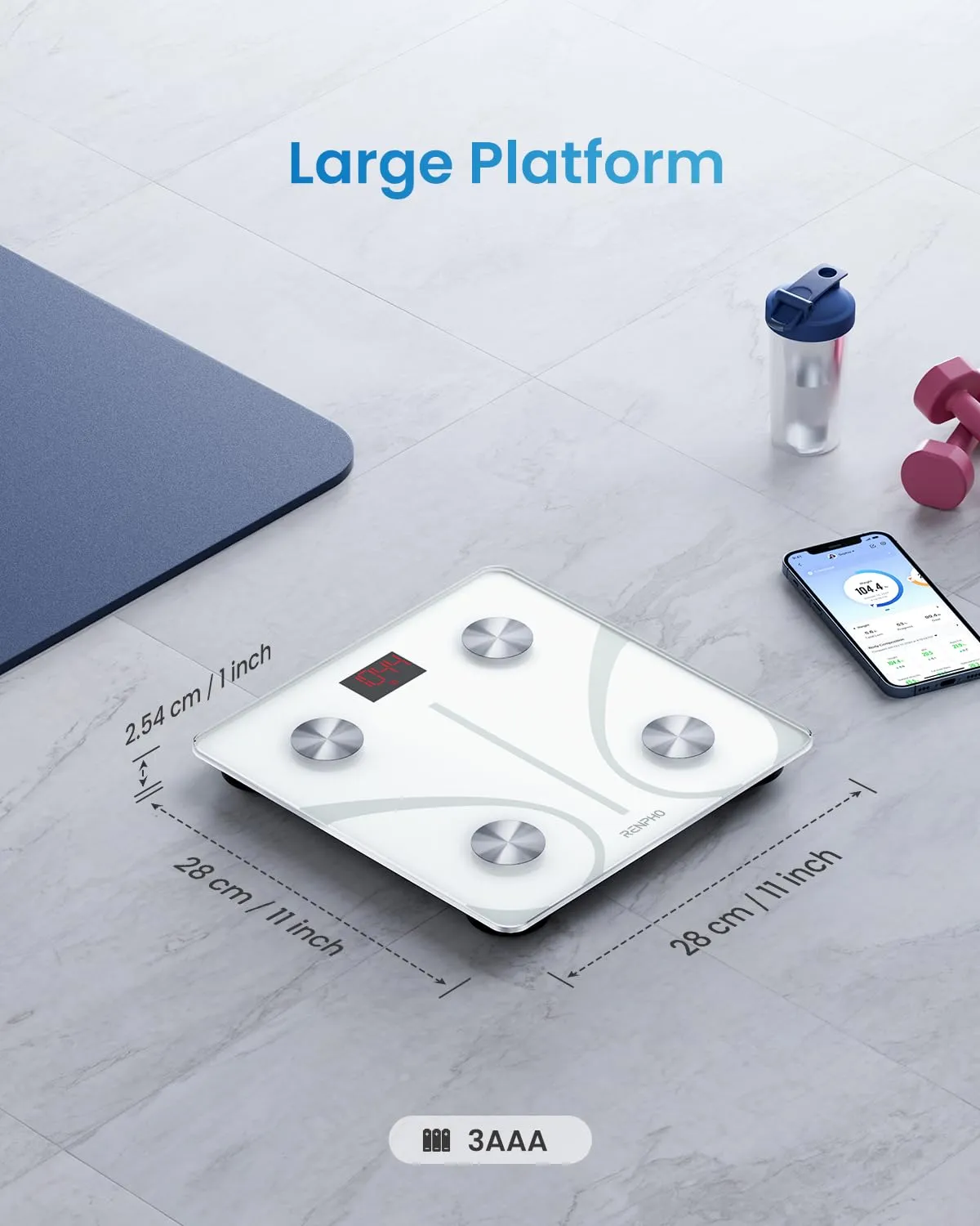 RENPHO Smart Scale for Body Weight, FSA HSA Eligible, Digital Bathroom Scale BMI Weighing Bluetooth Body Fat Scale, Body Composition Monitor Health Analyzer with Smartphone App (White, 11"/280mm)