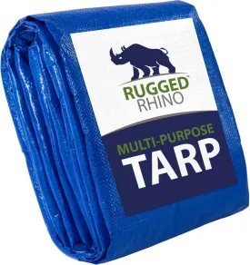 Rugged Rhino All Weather 100% Waterproof Heavy Duty Tarp, 5 Mil UV Temperature Resistant Tarps, High Durability Multipurpose Cover, for Home Outdoor Patio Winter Leaf Camping, 6x8 1 Pack Blue