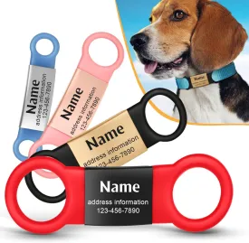 Slide-On Silent Dog Tags Engraved for Pets Personalized - Custom Silicone Stainless Steel ID Name Tags for Cats and Dogs - Soundless Quiet Badge for Collar - Kitten and Puppy Essentials (Large)