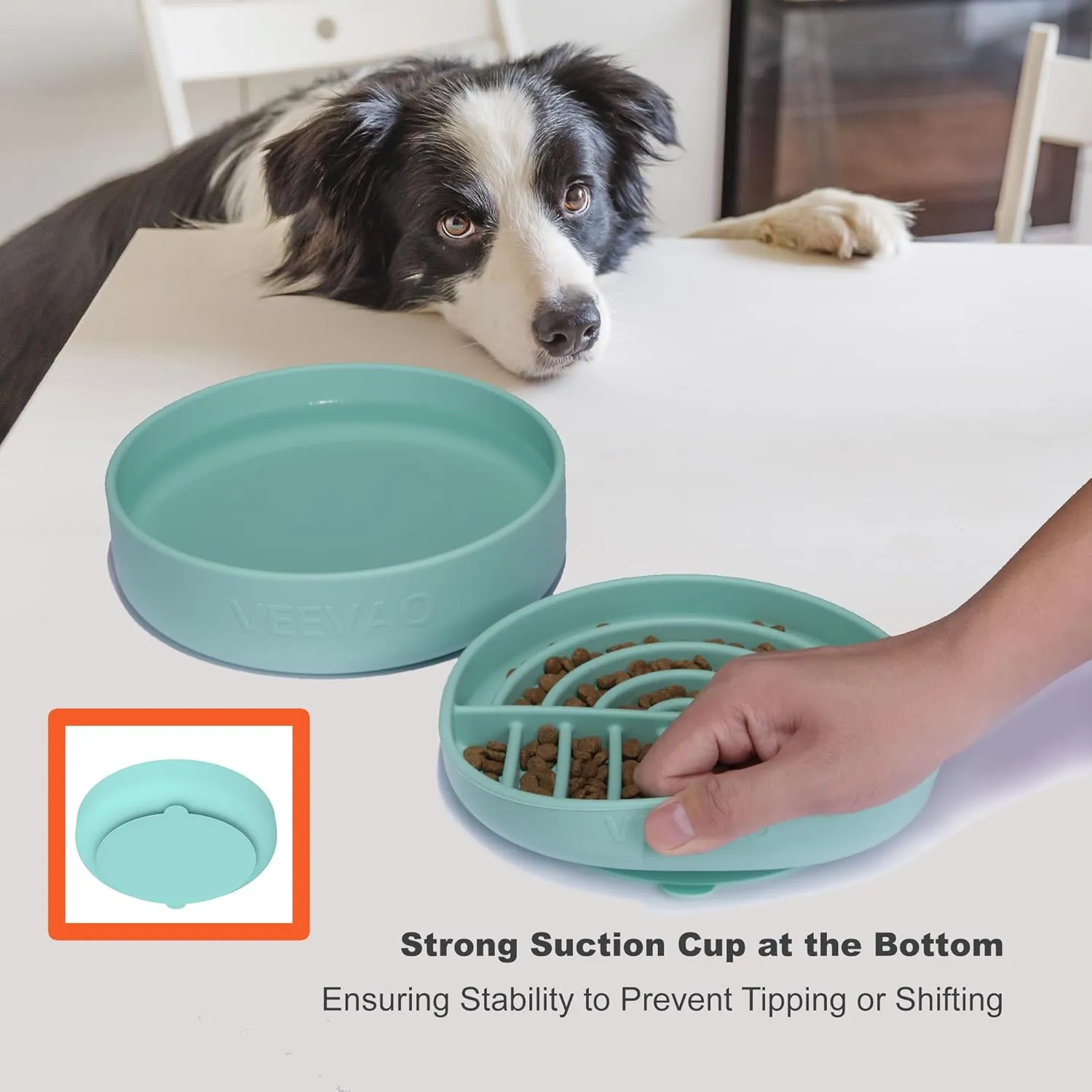 Slow Feeder Bowls Set for Medium Dogs & Puppies - Silicone Non-Slip Food & Water Bowls, Promotes Healthy Digestion, Dishwasher & Microwave Safe, 2 & 5 Cups (Pastel Lilac)