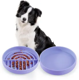 Slow Feeder Bowls Set for Medium Dogs & Puppies - Silicone Non-Slip Food & Water Bowls, Promotes Healthy Digestion, Dishwasher & Microwave Safe, 2 & 5 Cups (Pastel Lilac)