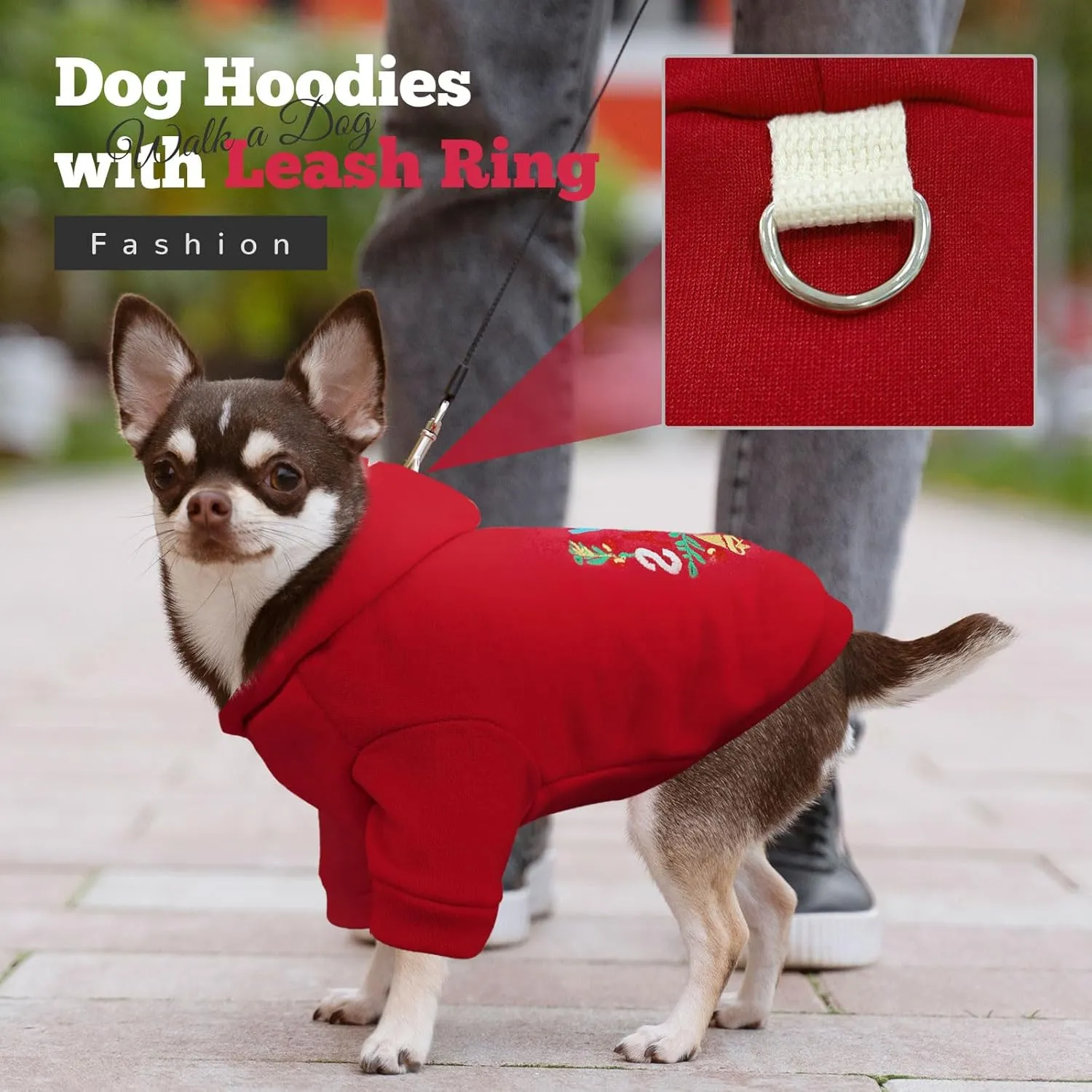 Small Dog Cat Hoodie - Red Fleece Sweater with Leash D Ring - Warm Christmas Xmas Outfit for Small Dogs Cats Boy Girl Puppy Chihuahua Yorkie Shihtzu (Red, XL)