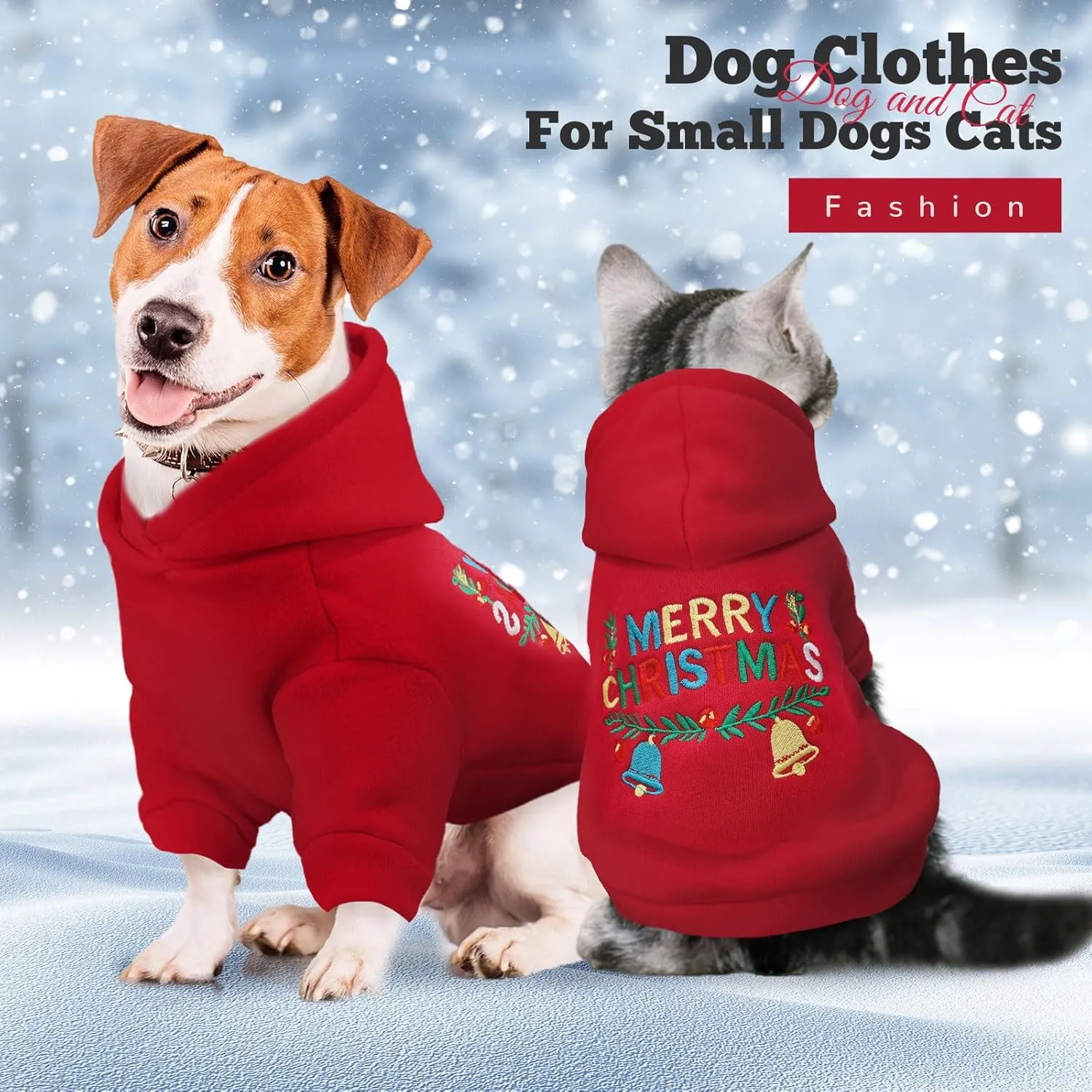 Small Dog Cat Hoodie - Red Fleece Sweater with Leash D Ring - Warm Christmas Xmas Outfit for Small Dogs Cats Boy Girl Puppy Chihuahua Yorkie Shihtzu (Red, XL)