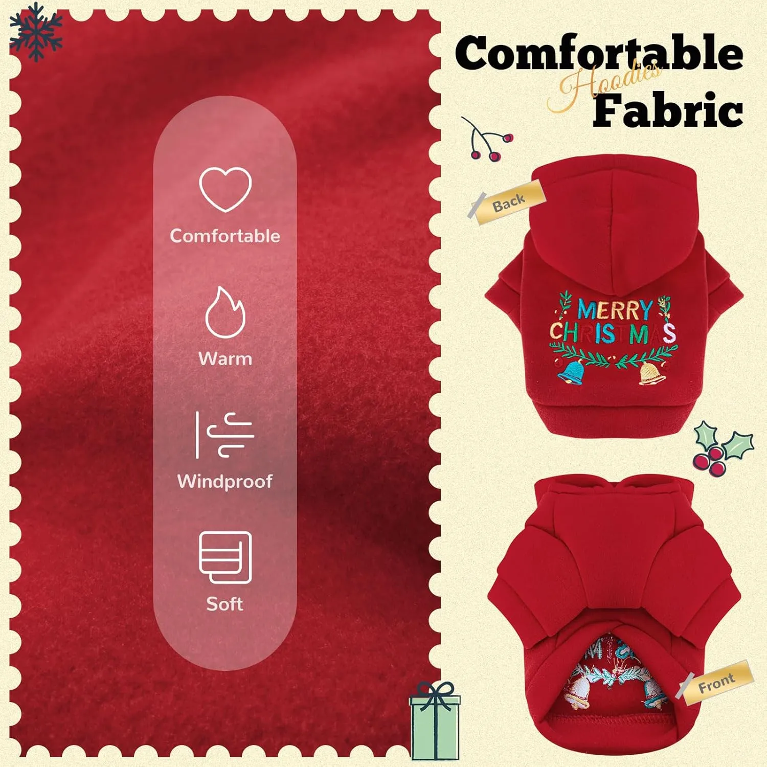Small Dog Cat Hoodie - Red Fleece Sweater with Leash D Ring - Warm Christmas Xmas Outfit for Small Dogs Cats Boy Girl Puppy Chihuahua Yorkie Shihtzu (Red, XL)