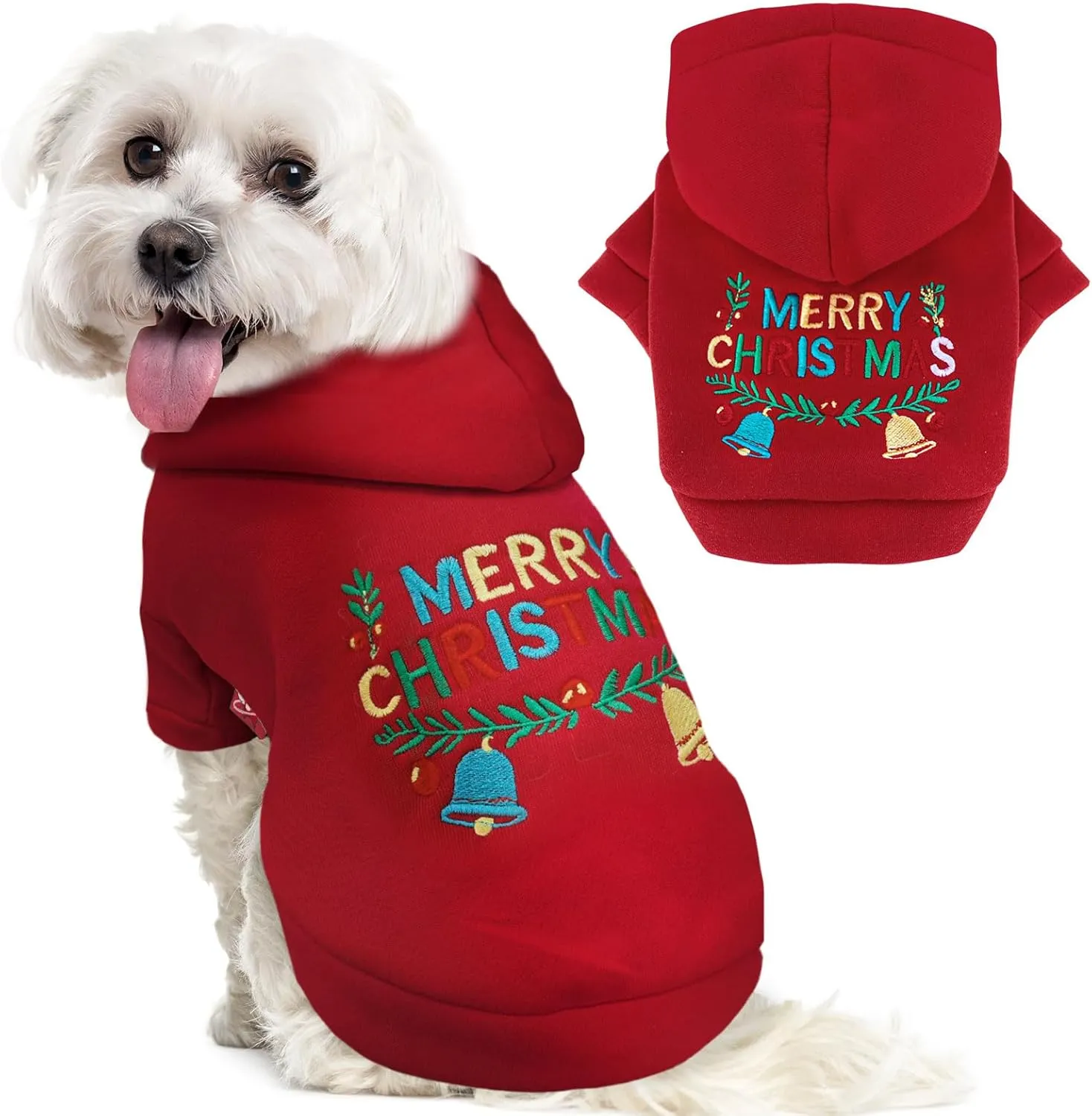 Small Dog Cat Hoodie - Red Fleece Sweater with Leash D Ring - Warm Christmas Xmas Outfit for Small Dogs Cats Boy Girl Puppy Chihuahua Yorkie Shihtzu (Red, XL)