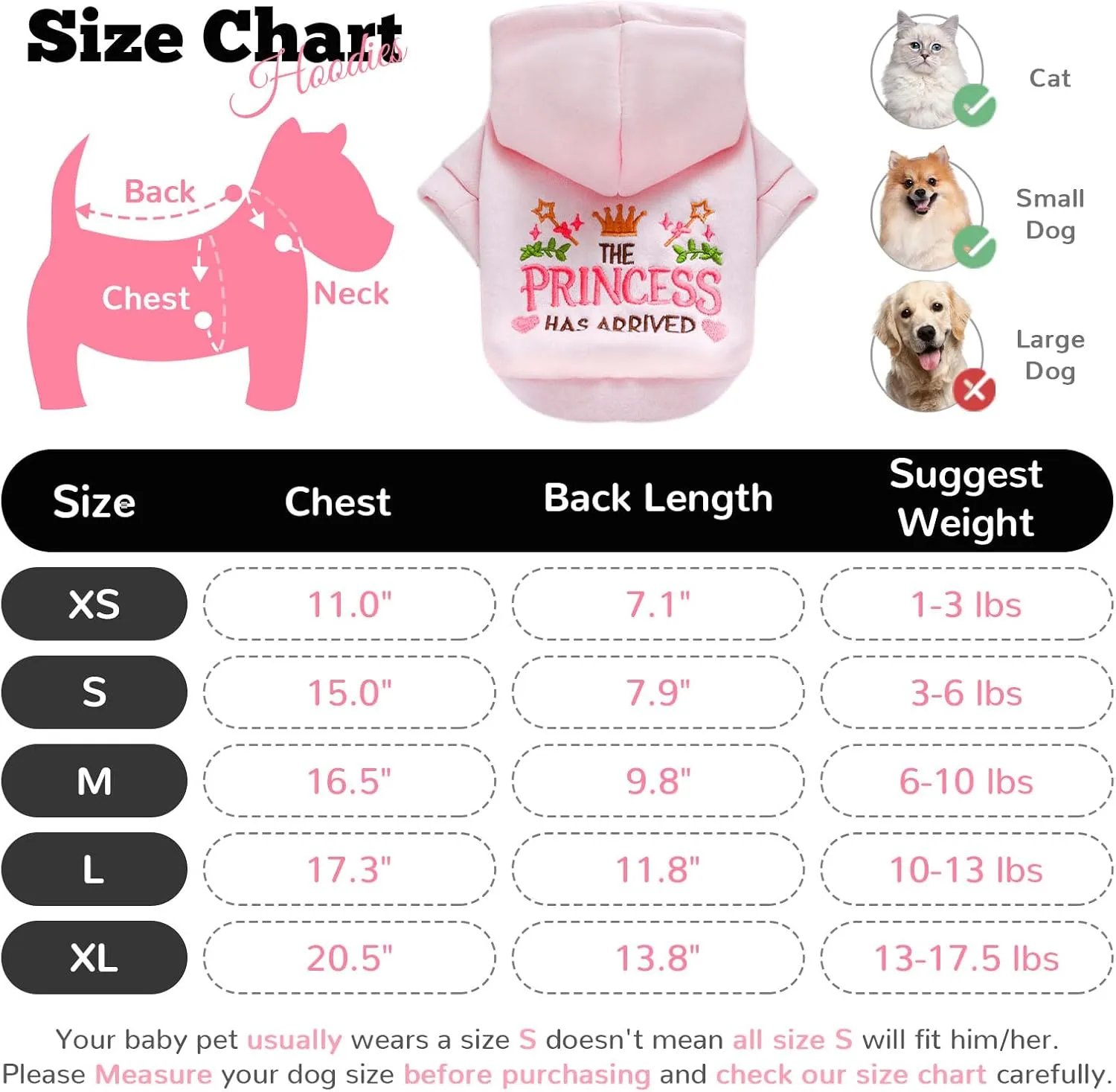 Small Dog Hoodie Clothes Cute Pink Princess Fleece Dog Sweater for Small Dogs Cats Girl Warm Puppy Sweatshirt with Leash D Ring Fall Winter XS Pet Outfits Chihuahua Yorkie Shihtzu(Pink,XS)