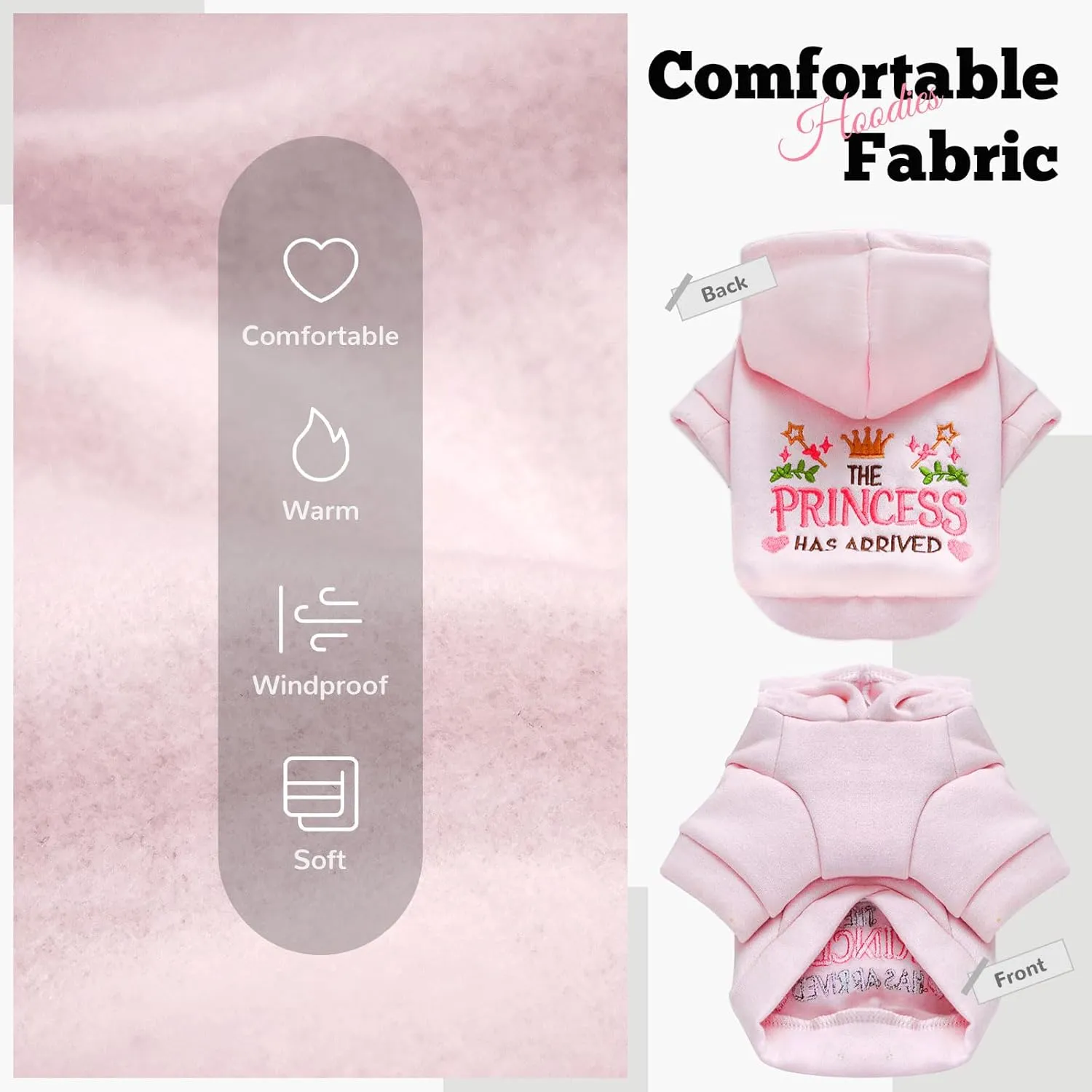 Small Dog Hoodie Clothes Cute Pink Princess Fleece Dog Sweater for Small Dogs Cats Girl Warm Puppy Sweatshirt with Leash D Ring Fall Winter XS Pet Outfits Chihuahua Yorkie Shihtzu(Pink,XS)