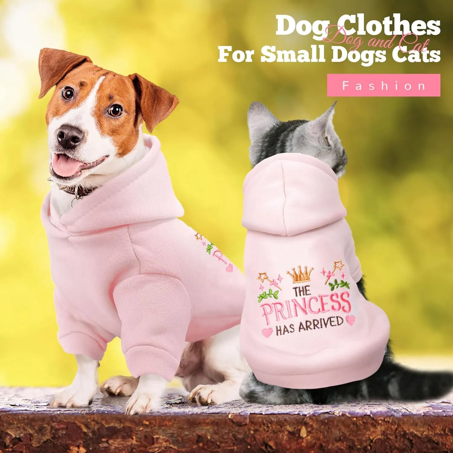 Small Dog Hoodie Clothes Cute Pink Princess Fleece Dog Sweater for Small Dogs Cats Girl Warm Puppy Sweatshirt with Leash D Ring Fall Winter XS Pet Outfits Chihuahua Yorkie Shihtzu(Pink,XS)