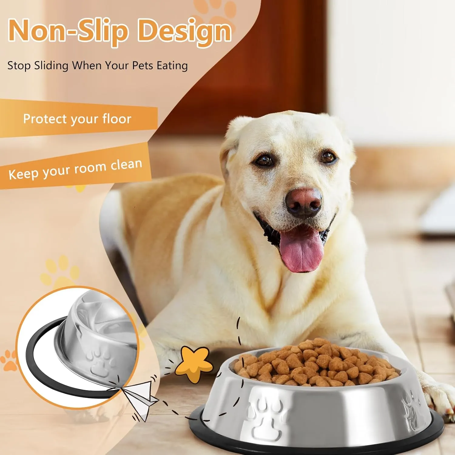 Stainless Steel Cat Bowl, 4 Pack Metal Dog Bowls for Food and Water, Non-Slip Pet Feeding Dish Bowl with Rubber Base for Cats Puppy Small Medium Dogs