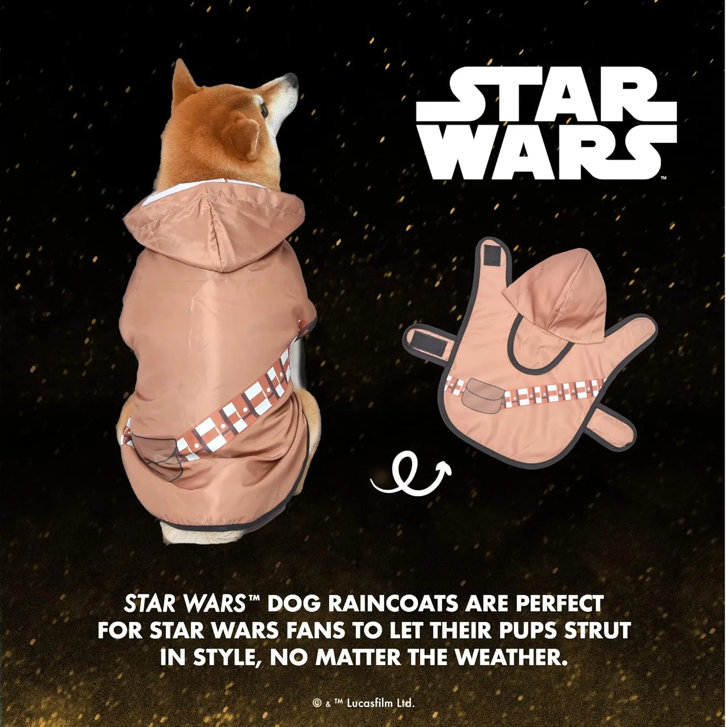 Star Wars Pets Chewbacca Raincoat - Large Dog Raincoat with Leash Attachment Slit in Chewbacca Design