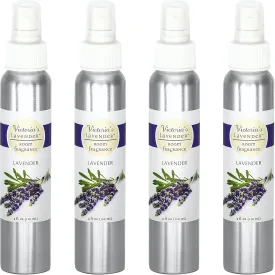 Victoria's Lavender Room Spray, All Natural Home Atmosphere Essential Oil Concentrated Room Fragrance, Air Freshener, Bathroom Odor Eliminator - Made in the USA, Lavender 4 Pack (4 Fl Oz)