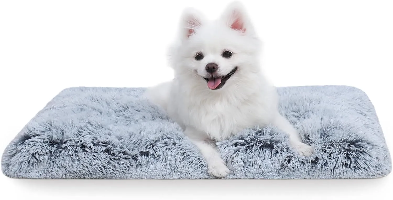 Vonabem Small Dog Bed Crate Pad 24 inch, Washable Puppy Bed, Soft Plush Pet Crate Beds, Anti-Slip Cat Bed, Dog Mats for Sleeping, Kennel Pad Grey
