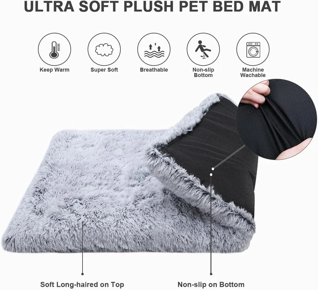Vonabem Small Dog Bed Crate Pad 24 inch, Washable Puppy Bed, Soft Plush Pet Crate Beds, Anti-Slip Cat Bed, Dog Mats for Sleeping, Kennel Pad Grey