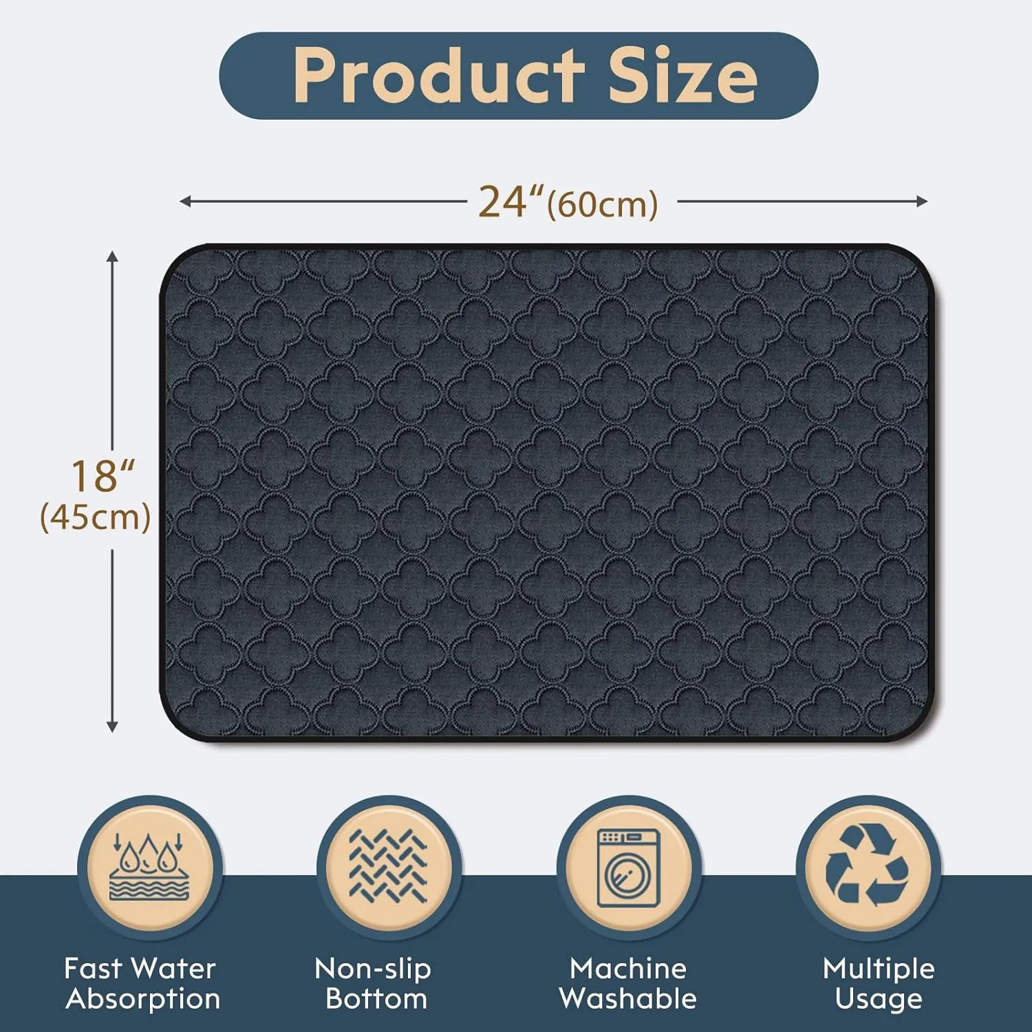 Washable Pee Pads for Dogs - 4 Pack Reusable Pee PadsWaterproof Puppy PadsPet Training PadsSuper Absorbent with Dog Paw Shape Non-Slip Backing (Dark Grey, 18" X 24" - 4 Pack)