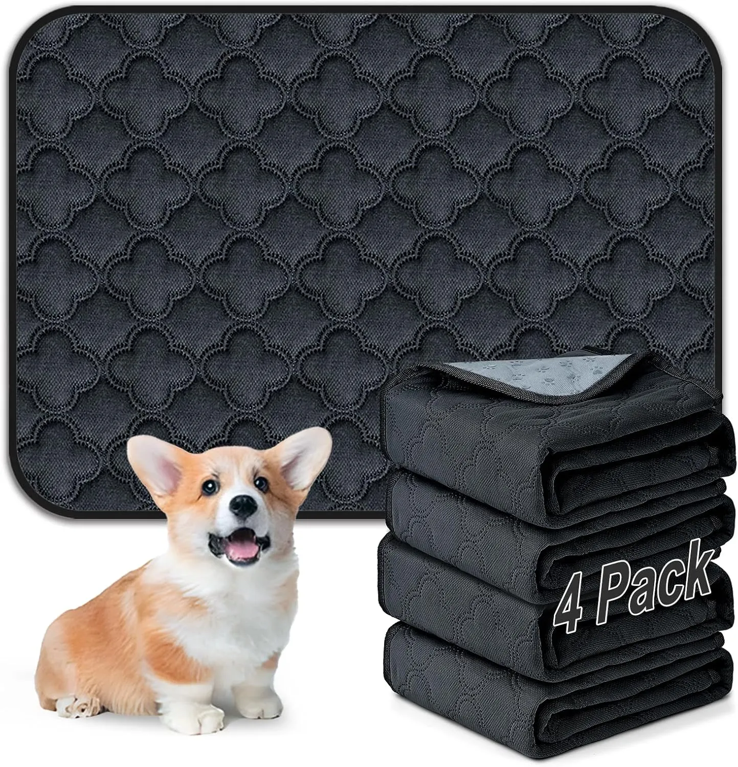 Washable Pee Pads for Dogs - 4 Pack Reusable Pee PadsWaterproof Puppy PadsPet Training PadsSuper Absorbent with Dog Paw Shape Non-Slip Backing (Dark Grey, 18" X 24" - 4 Pack)