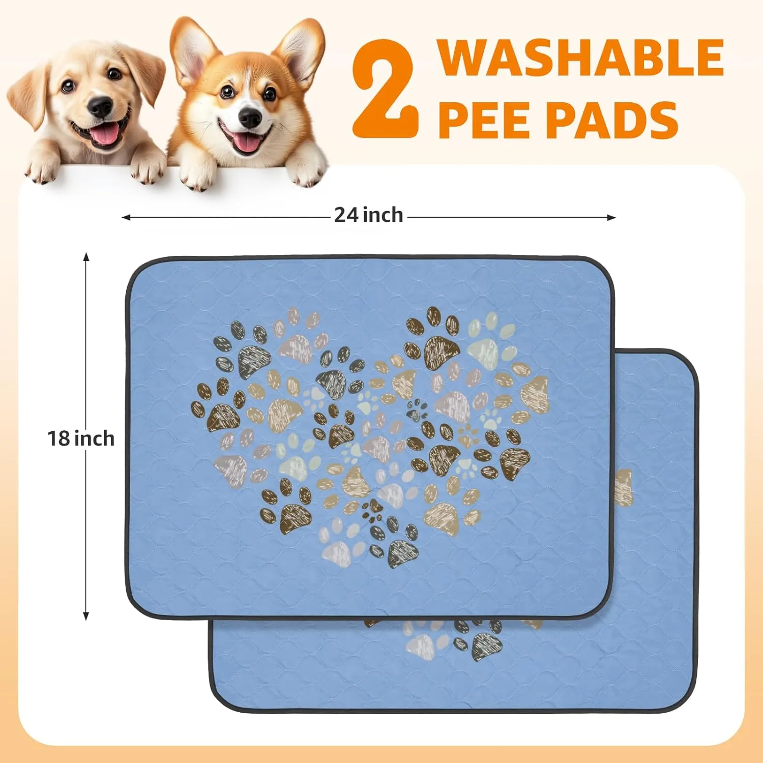 Washable Pee Pads for Dogs Mat: 2 Pack Reusable Pee Puppy Pads for Dogs, Absorbent & Leakproof Whelping Pads for Dog Potty Training, Dog Pads Washable Waterproof for Playpen, Cage, 18" x 24", Blue
