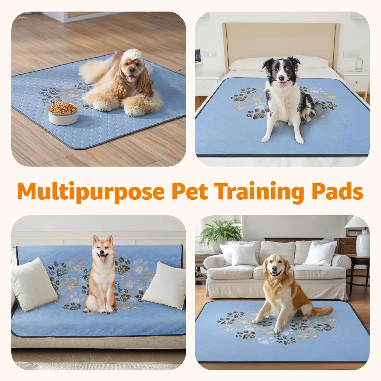 Washable Pee Pads for Dogs Mat: 2 Pack Reusable Pee Puppy Pads for Dogs, Absorbent & Leakproof Whelping Pads for Dog Potty Training, Dog Pads Washable Waterproof for Playpen, Cage, 18" x 24", Blue