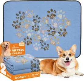 Washable Pee Pads for Dogs Mat: 2 Pack Reusable Pee Puppy Pads for Dogs, Absorbent & Leakproof Whelping Pads for Dog Potty Training, Dog Pads Washable Waterproof for Playpen, Cage, 18" x 24", Blue